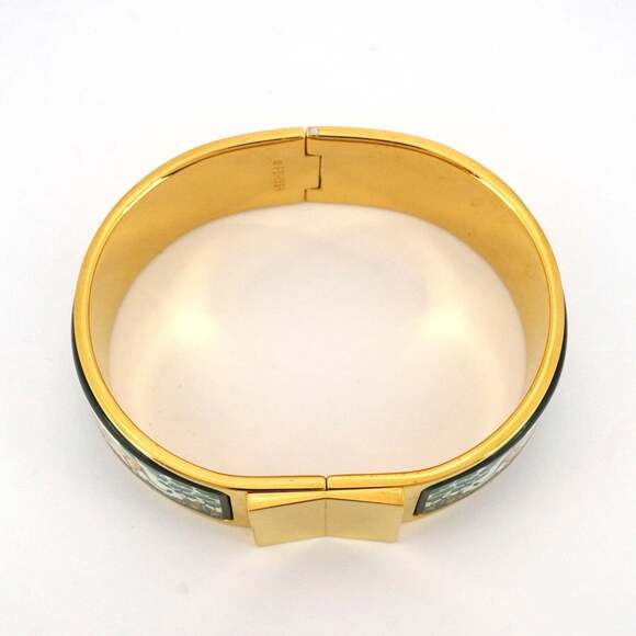 Hermes Click Cluck GM Bangle, GP Plated, Cloisonne, Gold, Green, Multicolor, ... - Picture 3 of 10